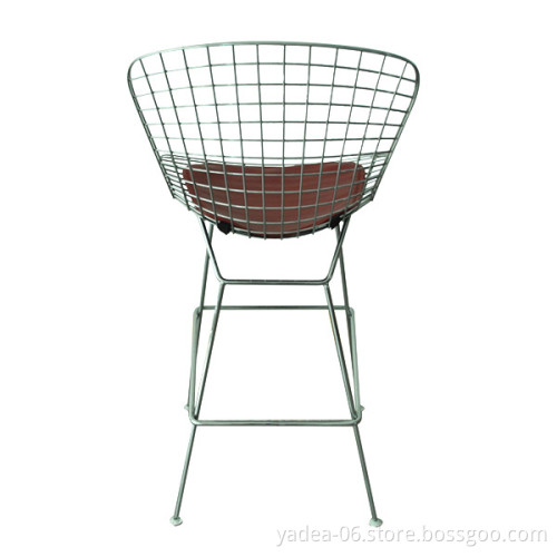 Metal wire armrest barstool Harry Bertoia bar stool replica leather cushion design